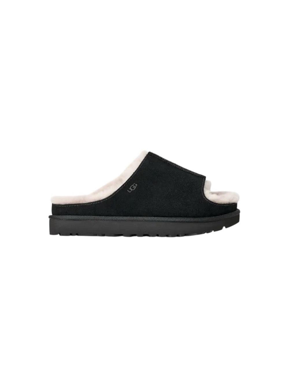 New no box UGG Black Suede Open-Back Slide with Cream Shearling